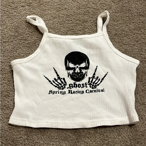 Ghost Spring Racing Carnival White Crop Top - Picture 1 of 1